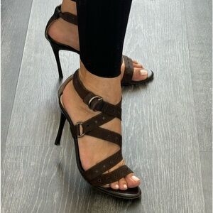 VERSACE VERSUS strap SANDALS size 8.5  /vintage Eyelet Strap Heeled Sandals VGUC